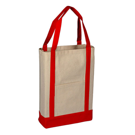 Medium Cotton Canvas Two Tone Deluxe Tote Bag (14'' W X 16'' H) 12 Oz-Tote Bag-Brand Your Tote-Natural-Red-Brand Your Tote