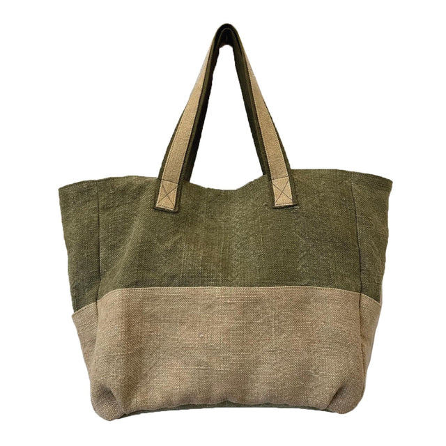Medium Jute Kilim Kilim Luxury Tote Bag (16'' W X 13'' H) 18 Oz-Tote Bag-Brand Your Tote-Green-Natural-Brand Your Tote
