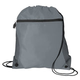 Medium Polyester Mesh Pocket Drawstring / Zippered Backpack (14'' W X 16.5'' H) 210D-Backpack-Brand Your Tote-Grey-Brand Your Tote