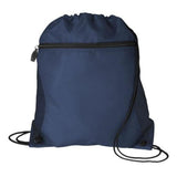 Medium Polyester Mesh Pocket Drawstring / Zippered Backpack (14'' W X 16.5'' H) 210D-Backpack-Brand Your Tote-Navy Blue-Brand Your Tote