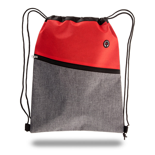 Medium Polyester Two-Tone Cinch Drawstring Bag (13'' W X 16.5'' H) 300D / 80 Gsm-Bag-Brand Your Tote-Red-Grey-Brand Your Tote