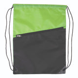 Medium Polyester Two-Tone Polydrawstring Backpack (13'' W X 16.75'' H) 210D-Backpack-Brand Your Tote-Lime Green-Black-Brand Your Tote