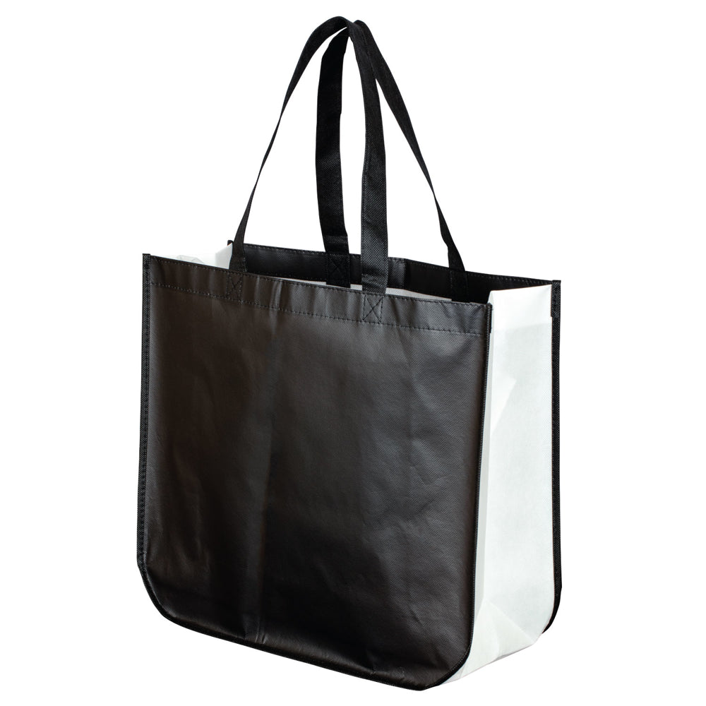 Medium Polypropylene Laminated Gift Tote Bag (16'' W X 14'' H) 105 Gsm-Tote Bag-Brand Your Tote-Black-Black-White-Brand Your Tote