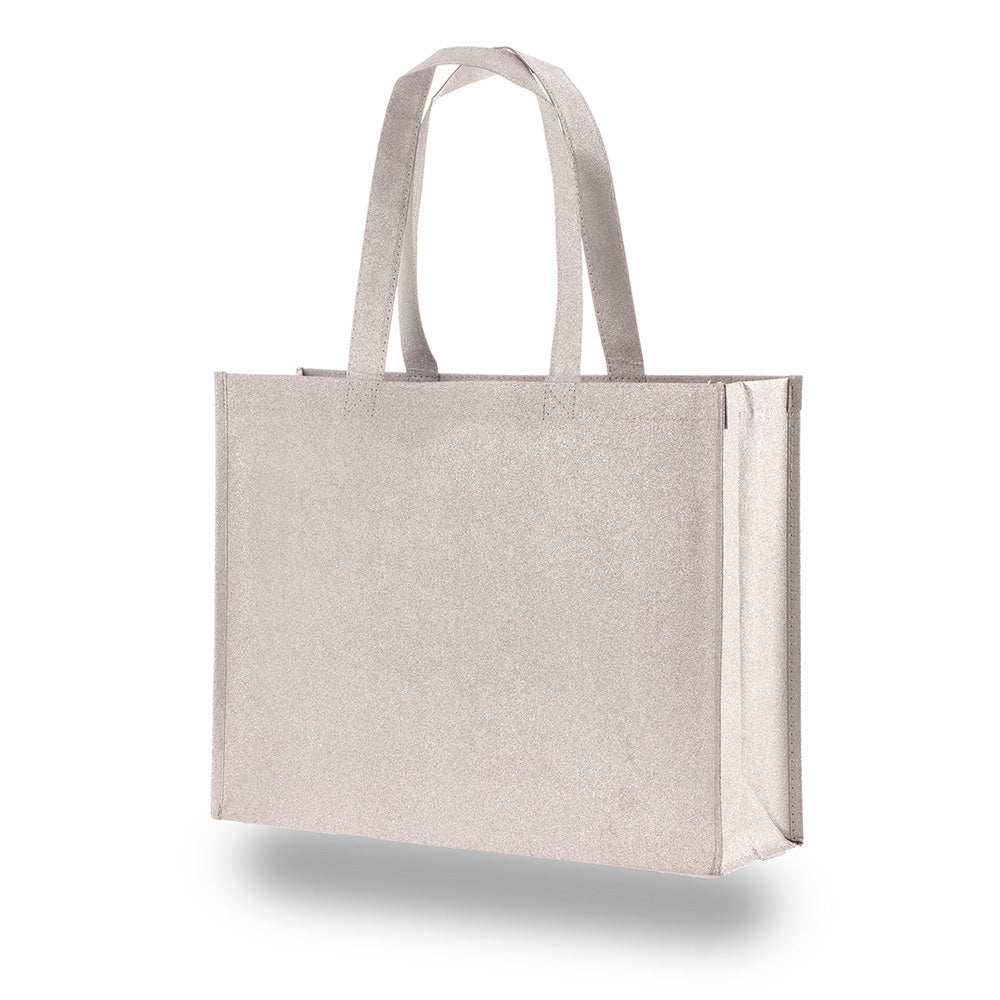 Medium Polypropylene Showstopping Sparkle Glitter Bag (17'' W X 13'' H) 120 Gsm-Bag-Brand Your Tote-Silver-Brand Your Tote