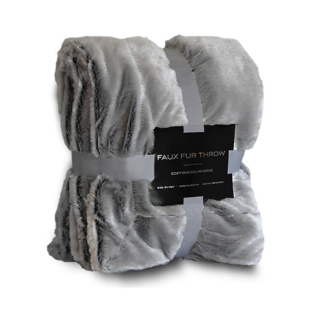Polyester Fur Sherpa Blanket (50'' W X 60'' H) 235 G/Sqm-Blanket-Brand Your Tote-Grey-Brand Your Tote