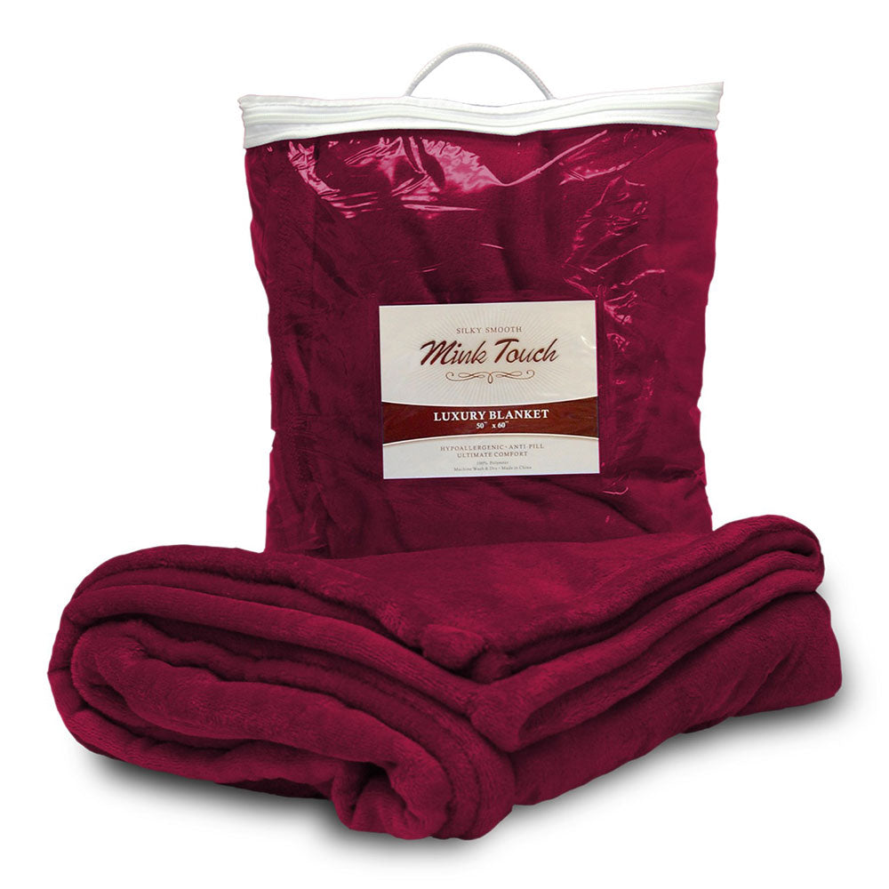 Polyester Mink Touch Luxury Blanket (50'' W X 60'' H) 300 Gsm-Blanket-Brand Your Tote-Burgundy-Brand Your Tote