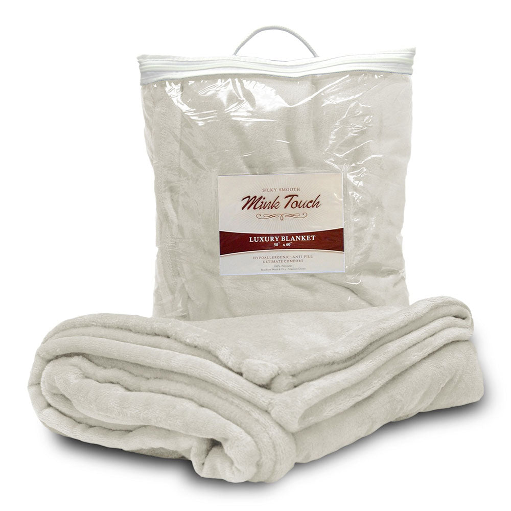 Polyester Mink Touch Luxury Blanket (50'' W X 60'' H) 300 Gsm-Blanket-Brand Your Tote-Cream-Brand Your Tote