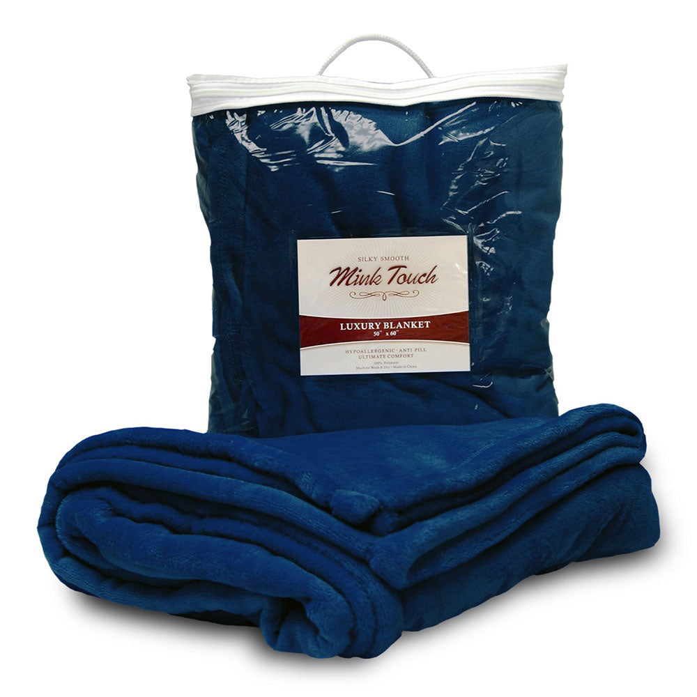 Polyester Mink Touch Luxury Blanket (50'' W X 60'' H) 300 Gsm-Blanket-Brand Your Tote-Navy Blue-Brand Your Tote