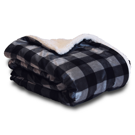 Polypropylene Micro Mink Sherpa Blanket (50'' W X 60'' H) 220 G/Sqm / 240 G/Sqm-Blanket-Brand Your Tote-Grey-Black Buffalo-Brand Your Tote