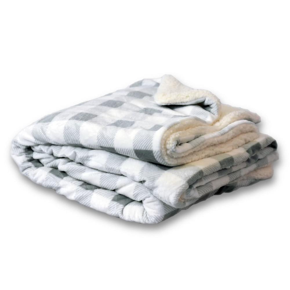 Polypropylene Micro Mink Sherpa Blanket (50'' W X 60'' H) 220 G/Sqm / 240 G/Sqm-Blanket-Brand Your Tote-Grey-Cream Buffalo-Brand Your Tote