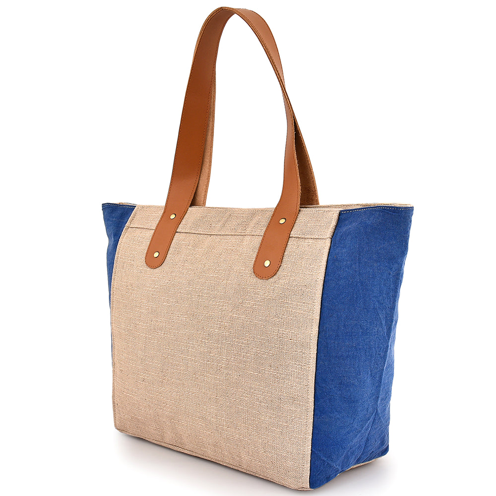 Large Cotton Canvas Tote Bag (21.25'' W X 13.4'' H) 18 Oz Cotton Side Panels/Jute Front&Back