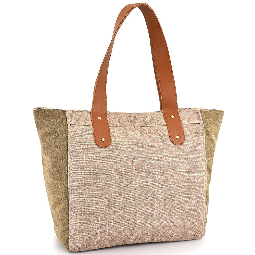 Large Cotton Canvas Tote Bag (21.25'' W X 13.4'' H) 18 Oz Cotton Side Panels/Jute Front&Back