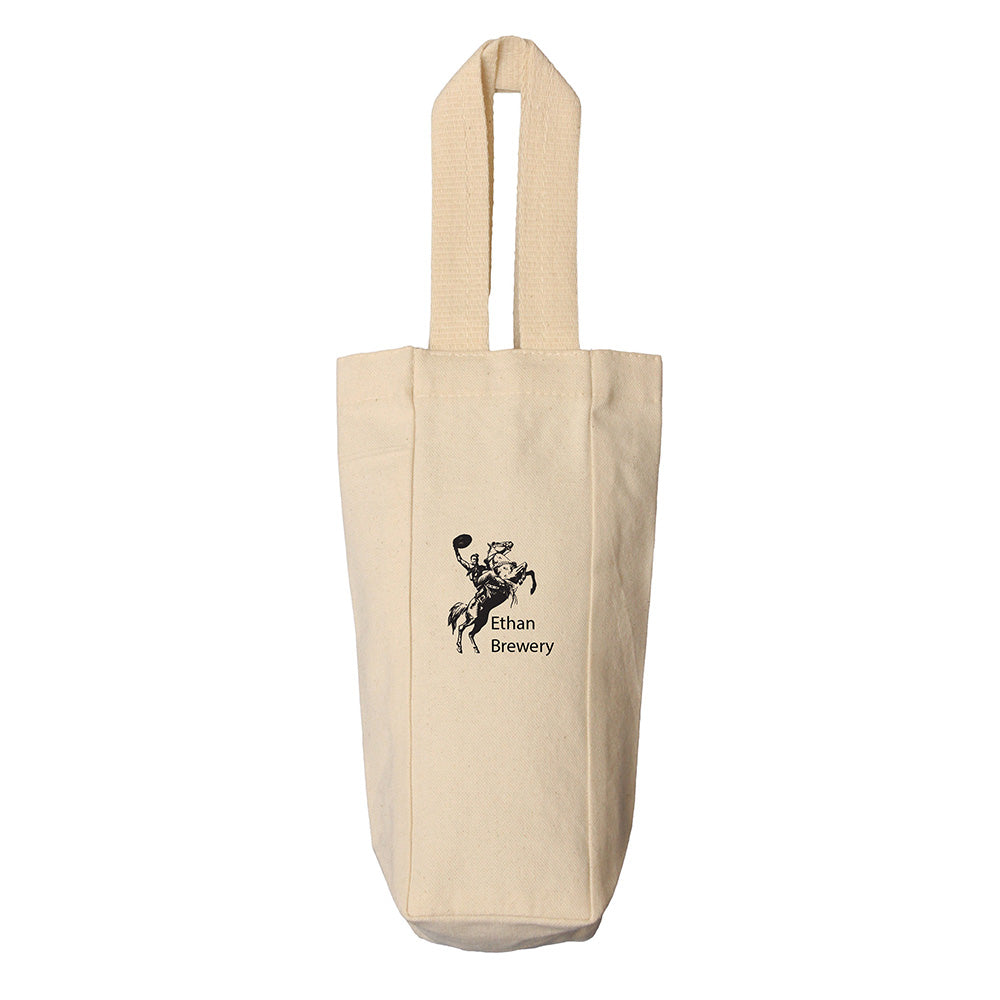 Small Cotton Canvas Single Bottle Wine Tote Bag (3'' W X 10.5'' H) 12 Oz