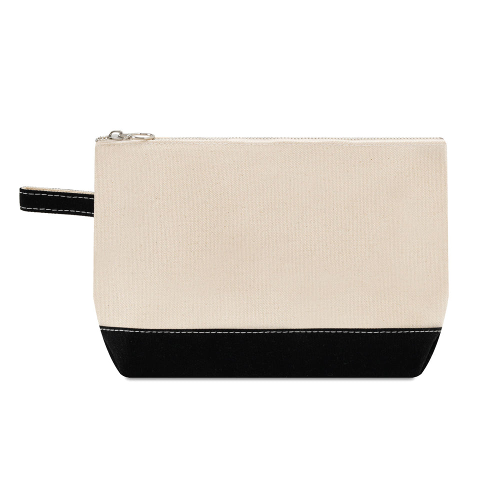 Small Cotton Canvas Cosmetic Pouch (11'' W X 7'' H) 12 Oz-Pouch-Brand Your Tote-Natural-Black-Brand Your Tote