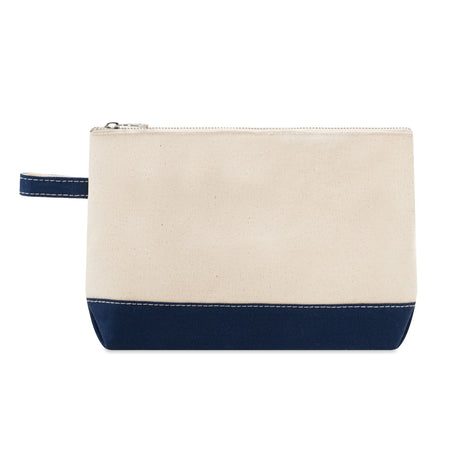 Small Cotton Canvas Cosmetic Pouch (11'' W X 7'' H) 12 Oz-Pouch-Brand Your Tote-Natural-Navy Blue-Brand Your Tote