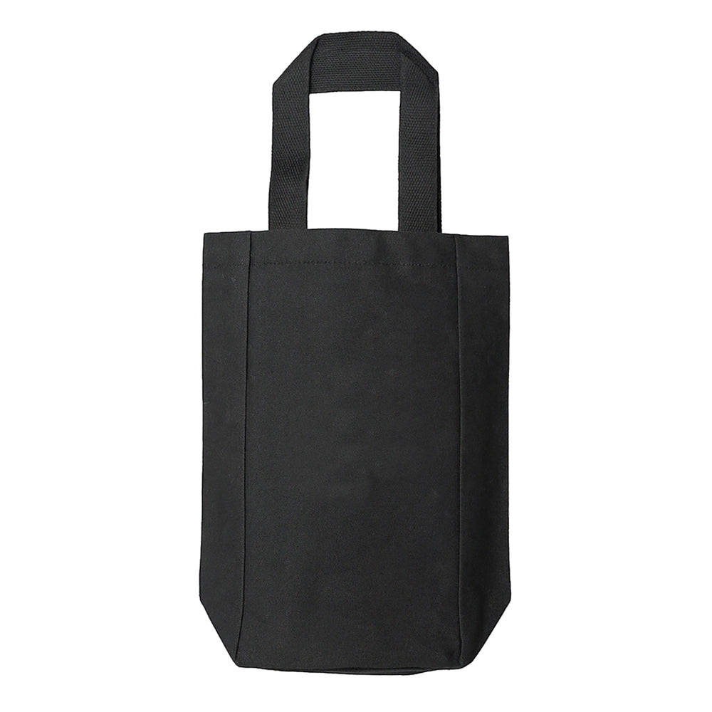 Small Cotton Canvas Double Bottle Wine Tote Bag (5.5'' W X 10.5'' H) 12 Oz-Tote Bag-Brand Your Tote-Black-Brand Your Tote