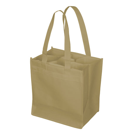Small Polypropylene 6 Bottle Wine Tote Bag (11'' W X 10'' H) 100 Gsm-Tote Bag-Brand Your Tote-Khaki-Brand Your Tote