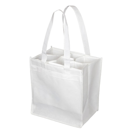 Small Polypropylene 6 Bottle Wine Tote Bag (11'' W X 10'' H) 100 Gsm-Tote Bag-Brand Your Tote-White-Brand Your Tote