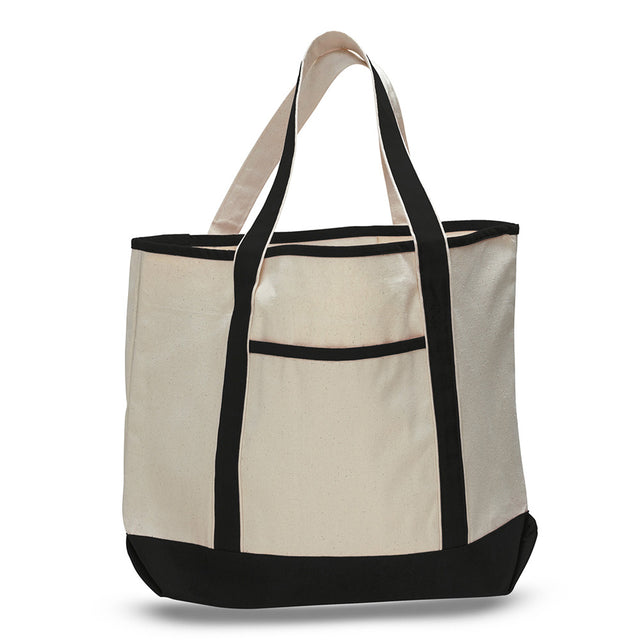 Xl Cotton Canvas Ocean Front Shopping Tote Bag (22'' W X 16'' H) 12 Oz-Tote Bag-Brand Your Tote-Natural-Black-Brand Your Tote