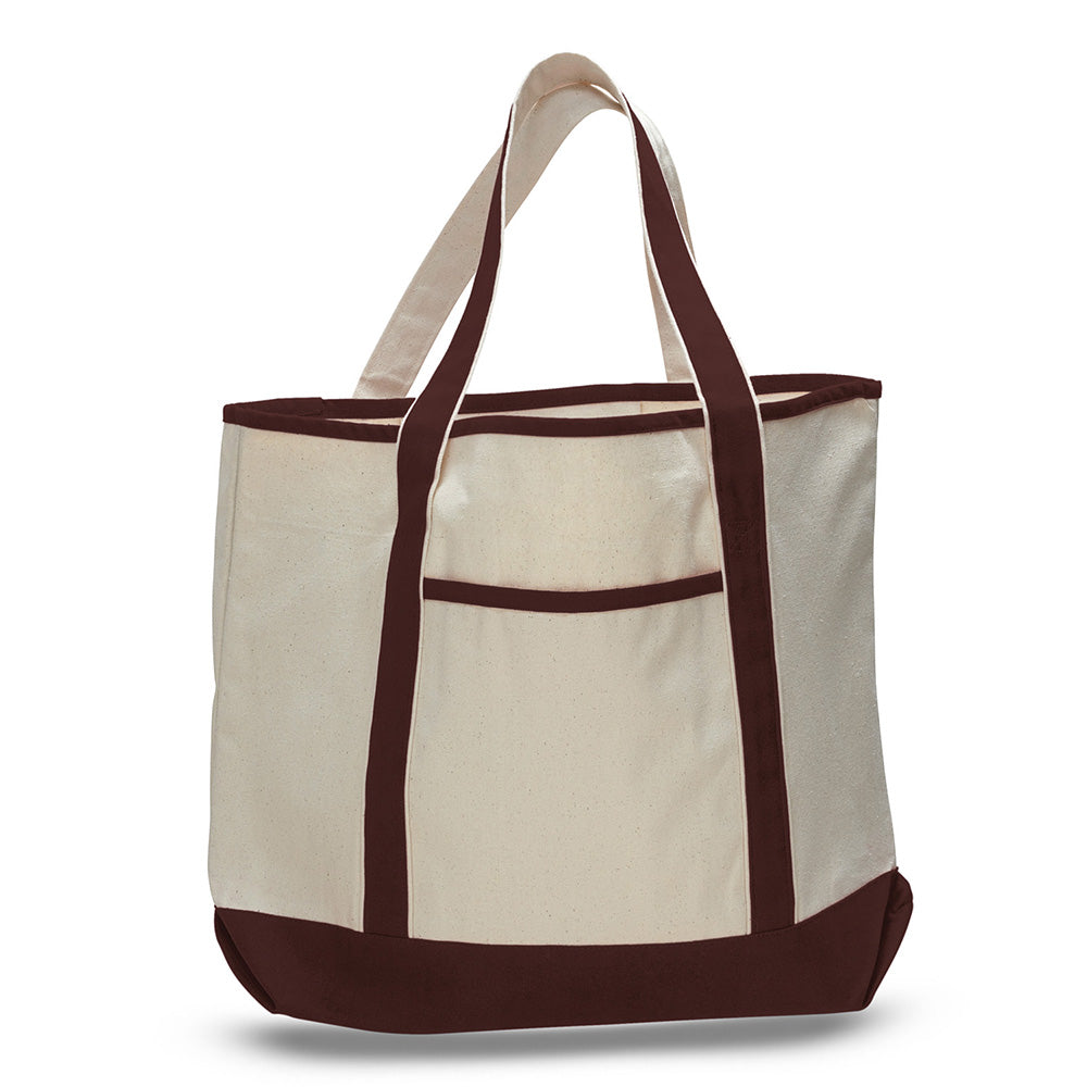 Xl Cotton Canvas Ocean Front Shopping Tote Bag (22'' W X 16'' H) 12 Oz-Tote Bag-Brand Your Tote-Natural-Chocolate Brown-Brand Your Tote