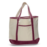 Xl Cotton Canvas Ocean Front Shopping Tote Bag (22'' W X 16'' H) 12 Oz-Tote Bag-Brand Your Tote-Natural-Maroon-Brand Your Tote