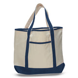 Xl Cotton Canvas Ocean Front Shopping Tote Bag (22'' W X 16'' H) 12 Oz-Tote Bag-Brand Your Tote-Natural-Navy Blue-Brand Your Tote