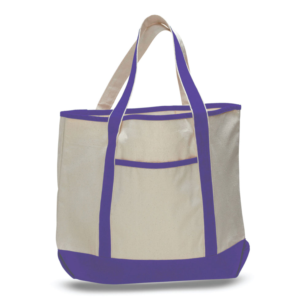 Xl Cotton Canvas Ocean Front Shopping Tote Bag (22'' W X 16'' H) 12 Oz-Tote Bag-Brand Your Tote-Natural-Purple-Brand Your Tote