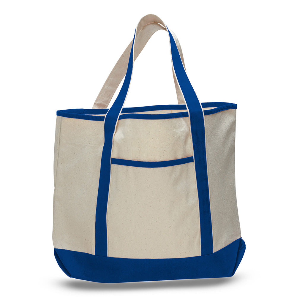 Xl Cotton Canvas Ocean Front Shopping Tote Bag (22'' W X 16'' H) 12 Oz-Tote Bag-Brand Your Tote-Natural-Royal Blue-Brand Your Tote