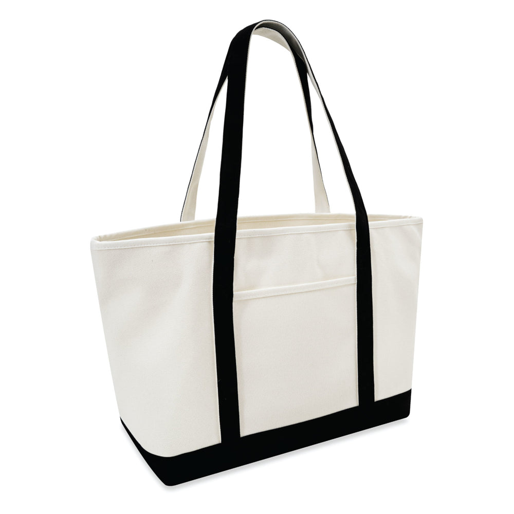 Xl Cotton Canvas Yacht Club Tote Bag (24'' W X 14.17'' H) 24 Oz-Tote Bag-Brand Your Tote-Natural-Black-Brand Your Tote