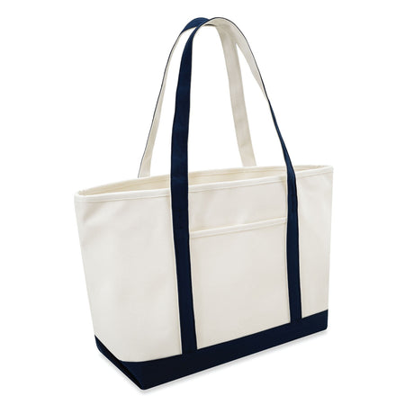 Xl Cotton Canvas Yacht Club Tote Bag (24'' W X 14.17'' H) 24 Oz-Tote Bag-Brand Your Tote-Natural-Navy Blue-Brand Your Tote