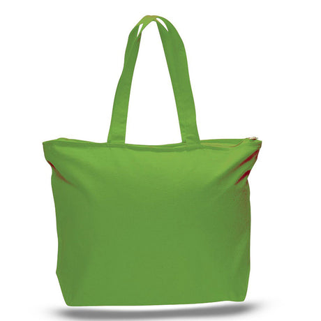 Xl Cotton Canvas Zippered Tote Bag (20'' W X 15'' H) 12 Oz-Tote Bag-Brand Your Tote-Lime Green-Brand Your Tote
