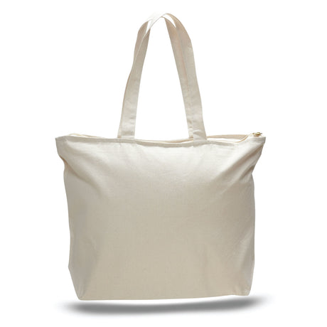 Xl Cotton Canvas Zippered Tote Bag (20'' W X 15'' H) 12 Oz-Tote Bag-Brand Your Tote-Natural-Brand Your Tote