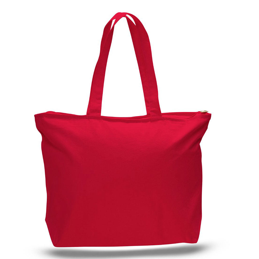 Xl Cotton Canvas Zippered Tote Bag (20'' W X 15'' H) 12 Oz-Tote Bag-Brand Your Tote-Red-Brand Your Tote