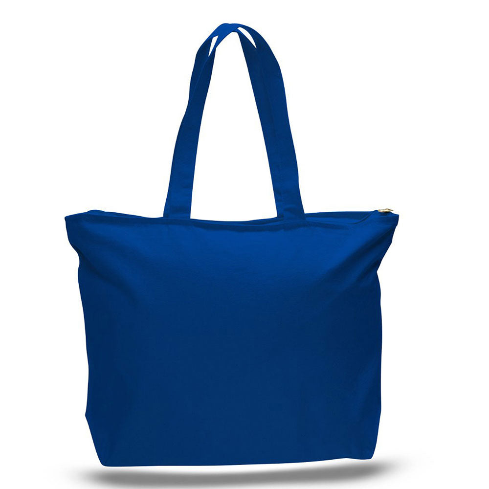 Xl Cotton Canvas Zippered Tote Bag (20'' W X 15'' H) 12 Oz-Tote Bag-Brand Your Tote-Royal Blue-Brand Your Tote