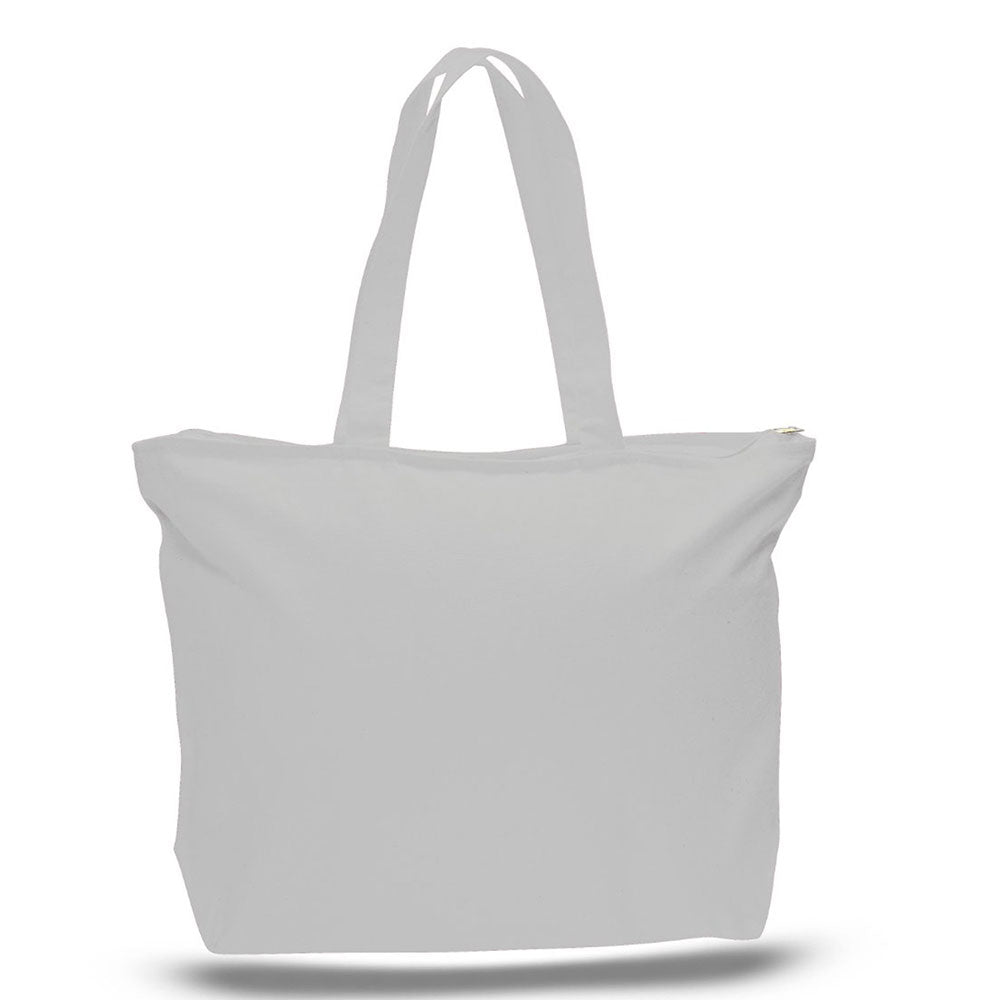 Xl Cotton Canvas Zippered Tote Bag (20'' W X 15'' H) 12 Oz-Tote Bag-Brand Your Tote-White-Brand Your Tote