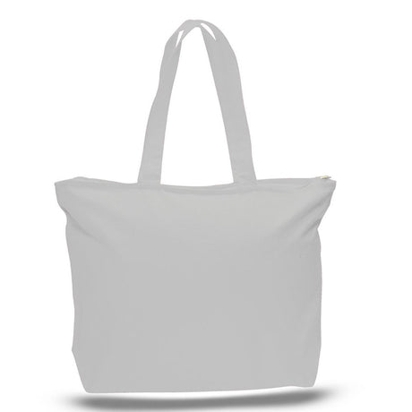 Xl Cotton Canvas Zippered Tote Bag (20'' W X 15'' H) 12 Oz-Tote Bag-Brand Your Tote-White-Brand Your Tote